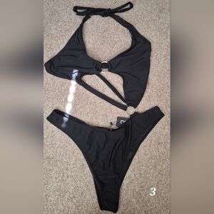 Nwt Boohoo Black Women's Swimwear Set Sz 18 Summer Beach Tropical Goth Grunge